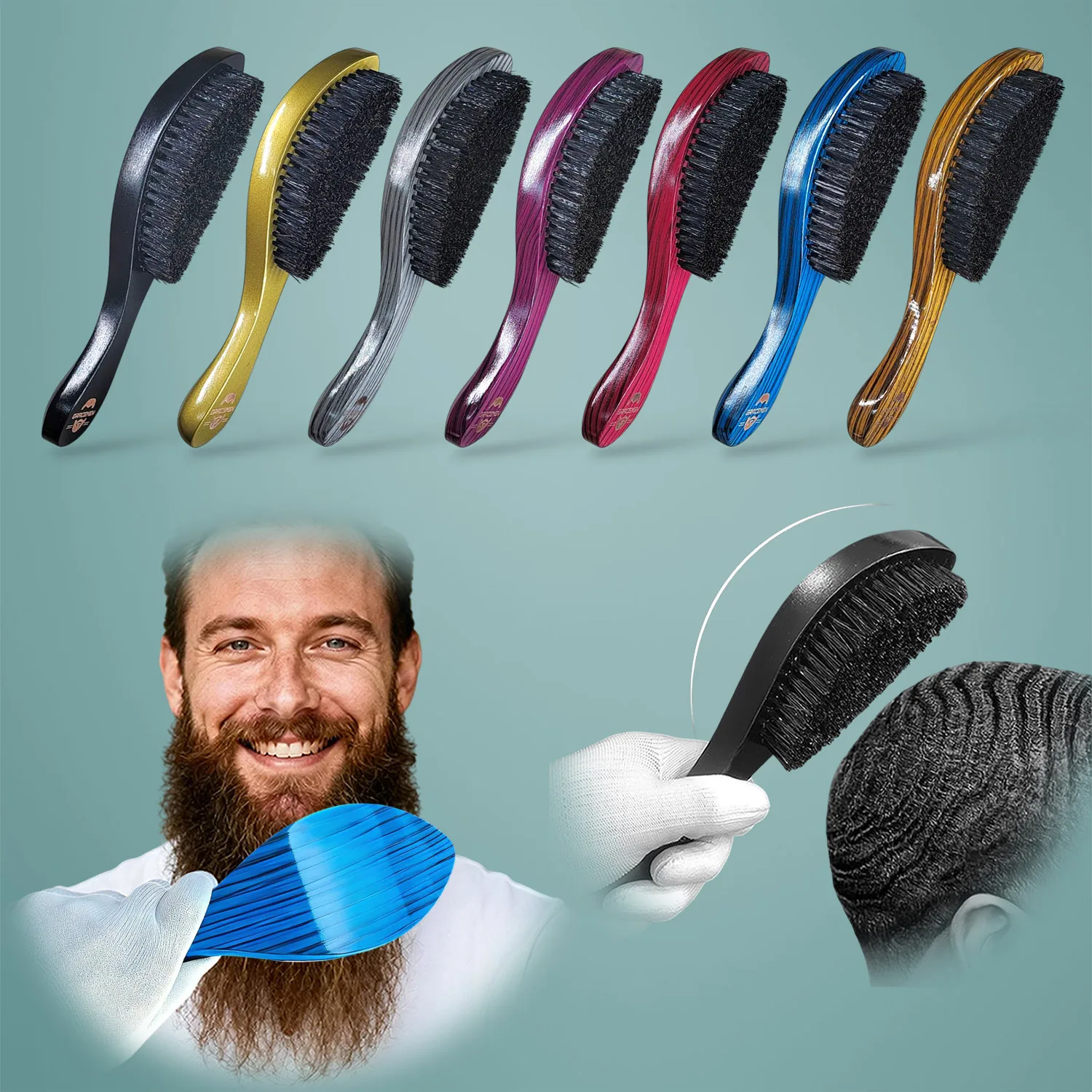 Gracemen 360 Wave Brush for Men Medium Stiffness Boar + Nylon Bristles Hair Beard Brush Multi Color Wood Handle Styling Comb