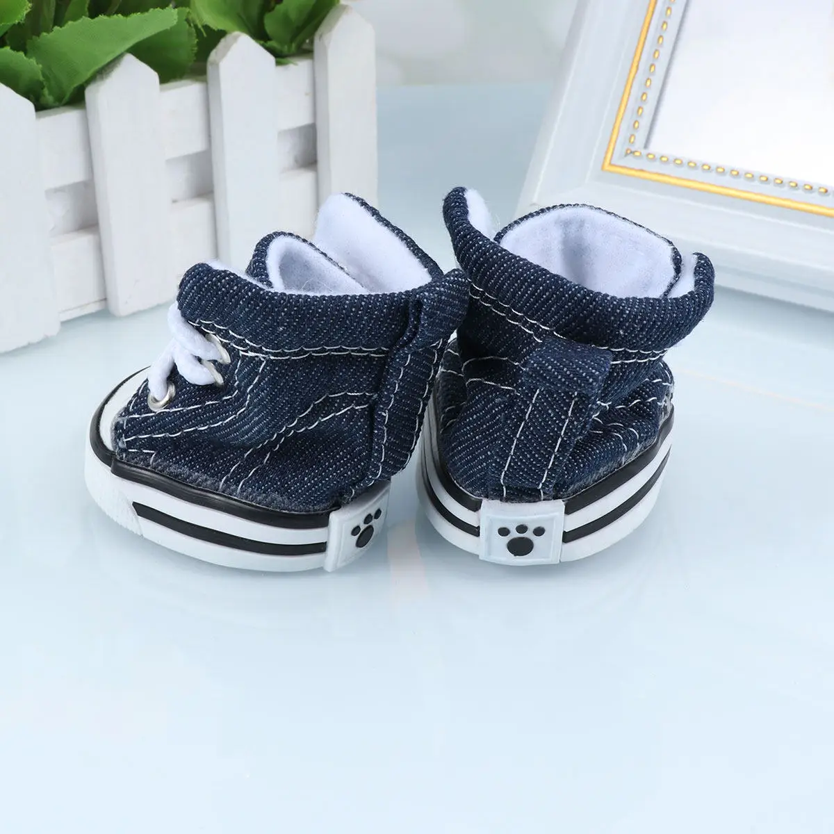 4Pcs Stars Denim Dog Shoes Pet Sneaker Shoes Lace Up Fit for Puppy Dog Outdoor Walking Hiking Snow Sand