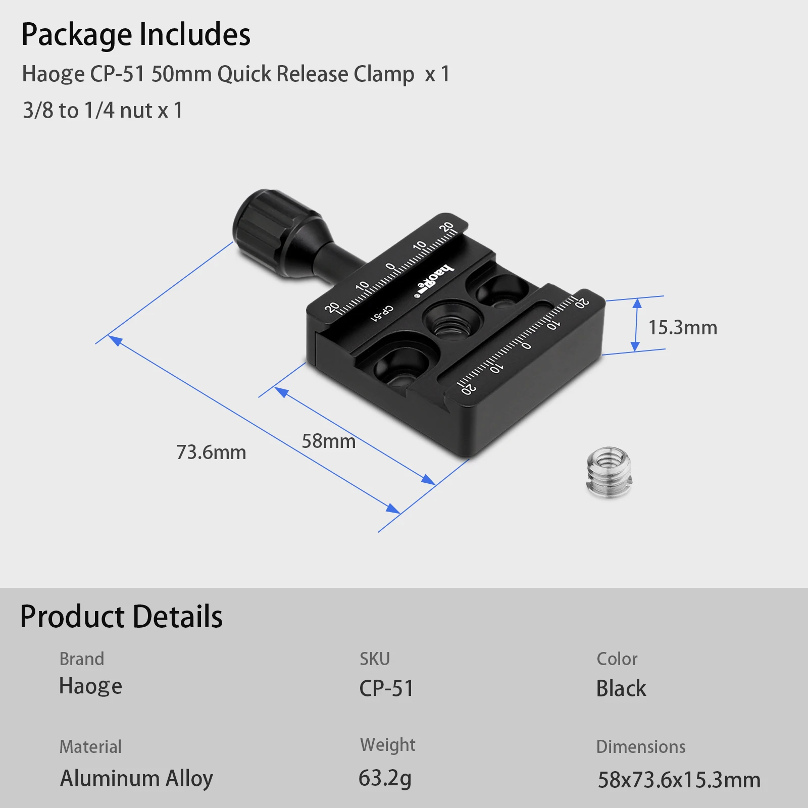 Haoge Boss Adapter Konverter + CP-51 Klemme passend für Arca für Bogen Manfrotto Kopf RC2 System – Detail 8