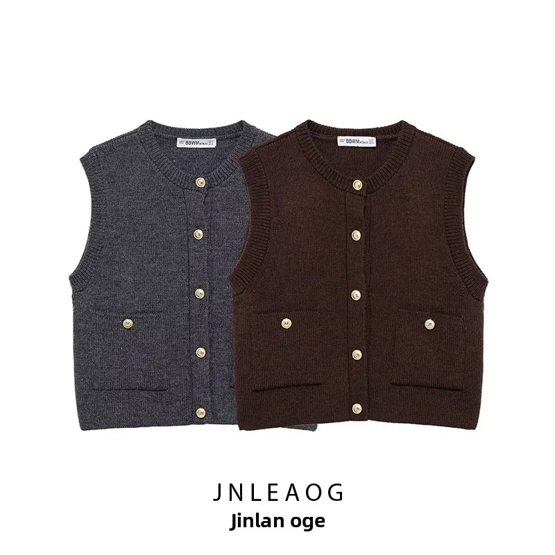 

JNLEAOG Faionable Flat Needle Vest Sle Top Women's Design Sensation Autumn New Arrival round Ne Polyester Fiber