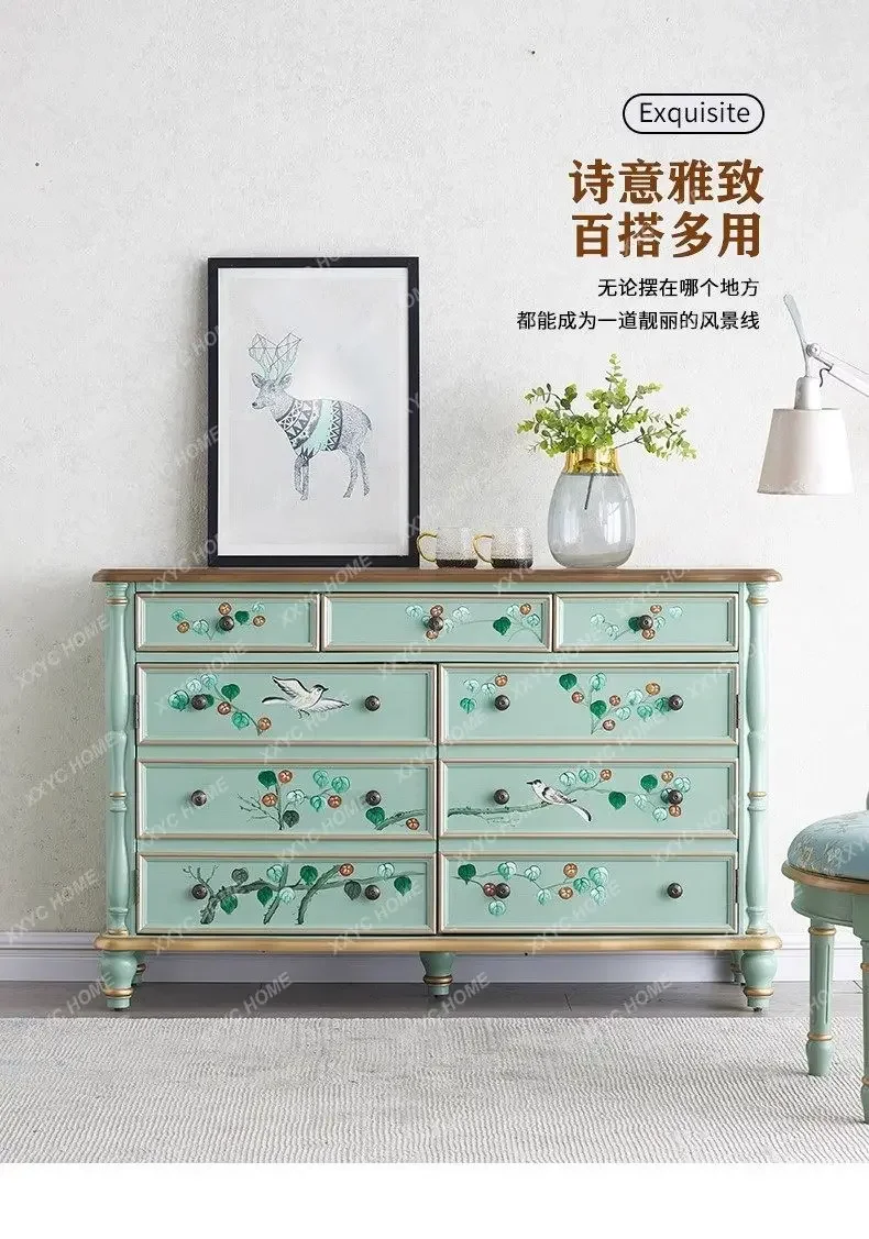 L country pastoral painted double door sideboard, storage cabinet, solid wood shoe cabinet, vintage entryway,