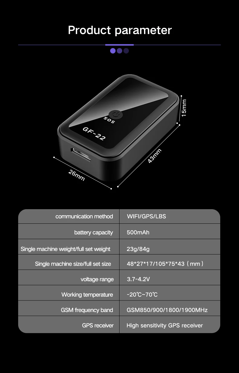 GF22 Mini Localizzatore per Auto GPS Magnetico in Tempo Reale Dispositivo Anti-Perdita Localizzazione Trattore Preciso SlMMessage Posizionatore Dispositivo di Allarme SOS