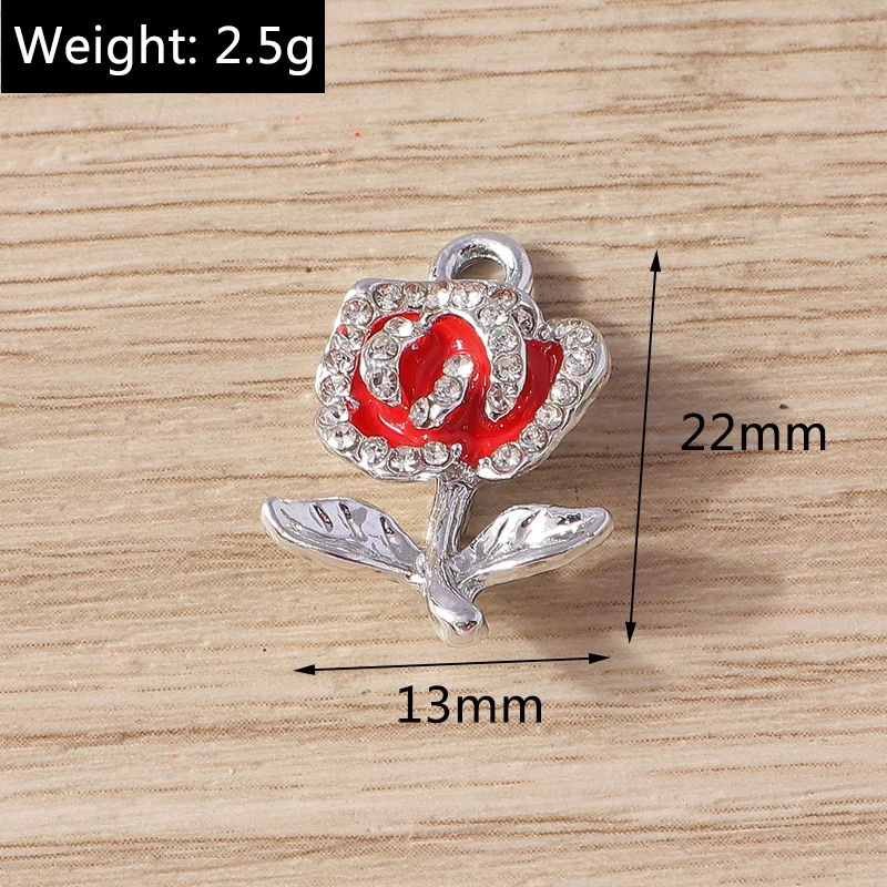 10 Stück niedliche, gemischte Anhänger in Form von Kristall-Legierungs-Baumblättern und Blumen zum Basteln von Ohrringen, Halsketten, DIY-Bastelarbeiten und Schmuckzubehör. – Detail 9