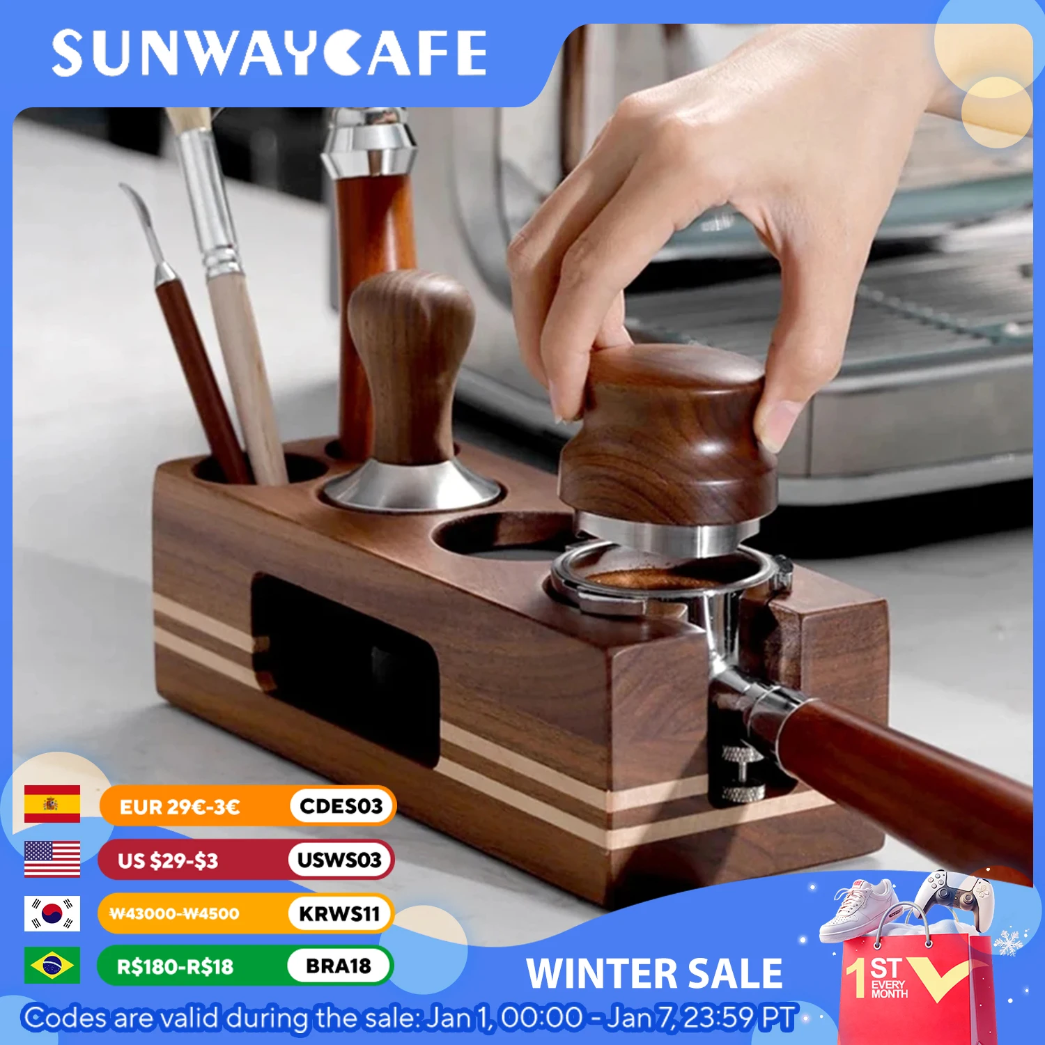 Coffee Tamper Mat Station Stand Portafilter Holder Support Base Rack Walnut Wood For 51MM 54MM 58MM Espresso Accessories Barista