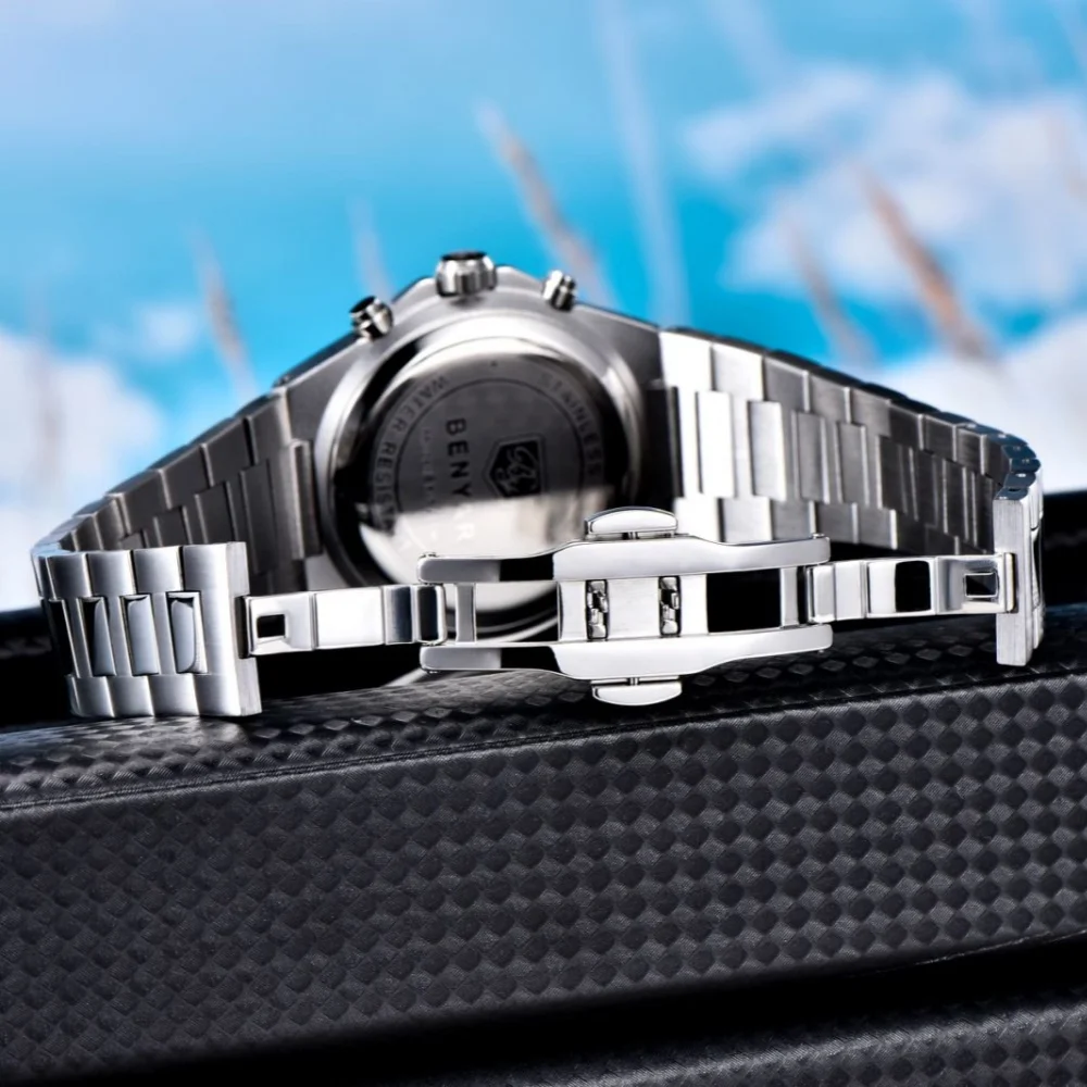BENYAR جديد العسل الهاتفي ساعة رجالي 30 متر مقاوم للماء الفولاذ المقاوم للصدأ مضيئة ساعة كوارتز فاخرة ساعة كرونوغراف reloj hombre