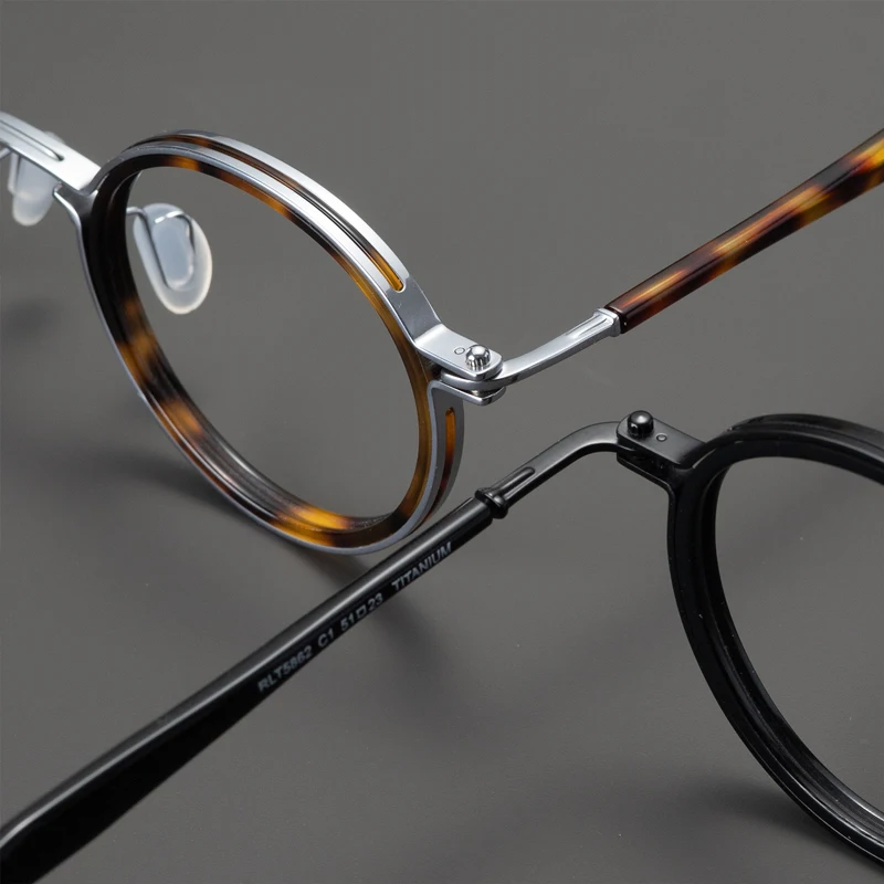 Popular Japanese Handmade Round Titanium Acetate Glasses Frame Men Women Ultralight Eyeglasses Retro ARLT5862 Tortoise Eyewear