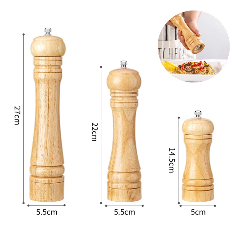 5/8/10 Inch Solid Wood Salt and Pepper Mills Spice Grain Grinder with Adjustable Ceramic Grinding Core Kitchen Tools Mills