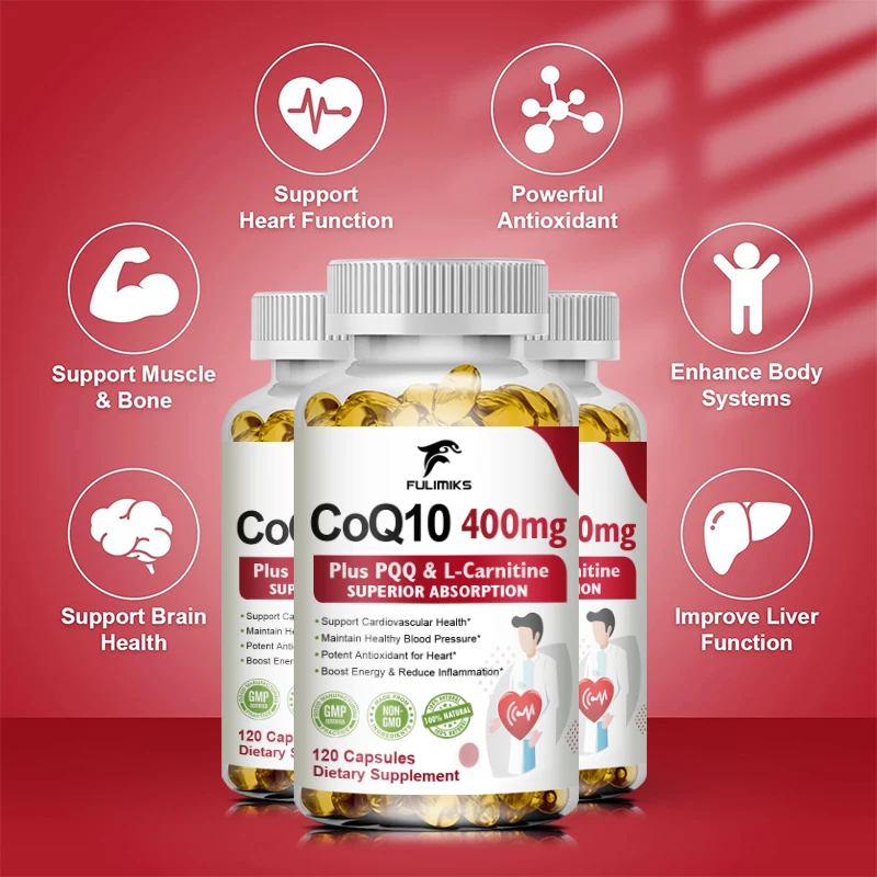 Ubiquinol CoQ10 400มก., พร้อม Omega-3 & L-carnitine & PQQ, แคปซูล Coenzyme-Q10สำหรับสารต้านอนุมูลอิสระ, หัวใจ, สมองและพลังงานในเซลล์