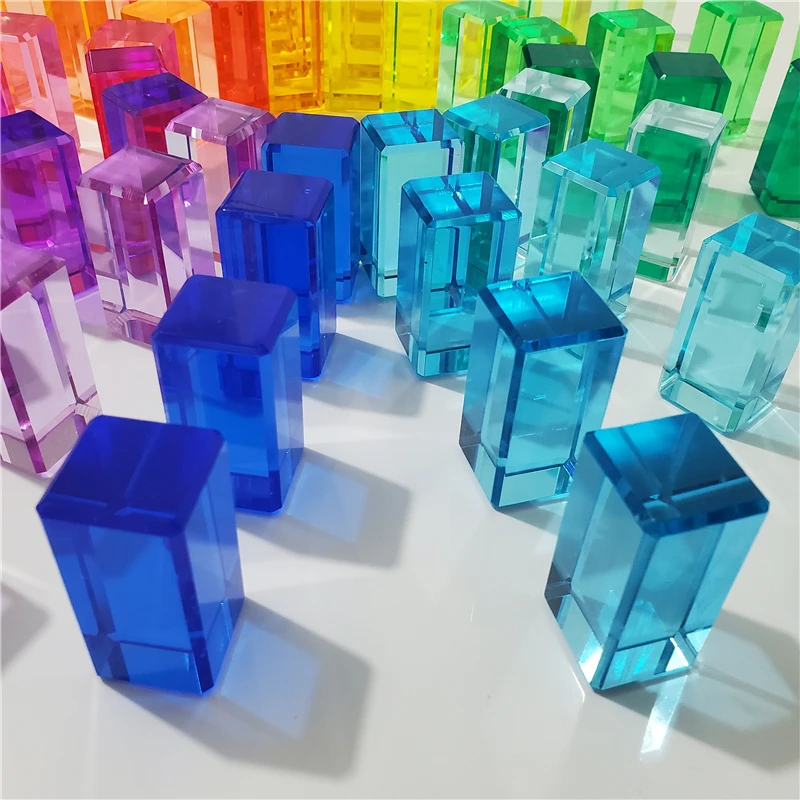 Rainbow Acrylic Gem Cubes Blocks Baby Learn Color Toys Light Shadow Stacking Children Educational Sensory Training Crystal Toys