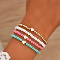 YWZIXLN Boho Engraved Multilayer Colorful Beads Chain Heart  Pendant Bracelet Accessories Best Gift For Women Wholesale B052