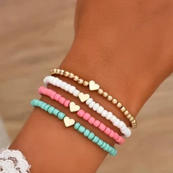 YWZIXLN Boho Engraved Multilayer Colorful Beads Chain Heart  Pendant Bracelet Accessories Best Gift For Women Wholesale B052