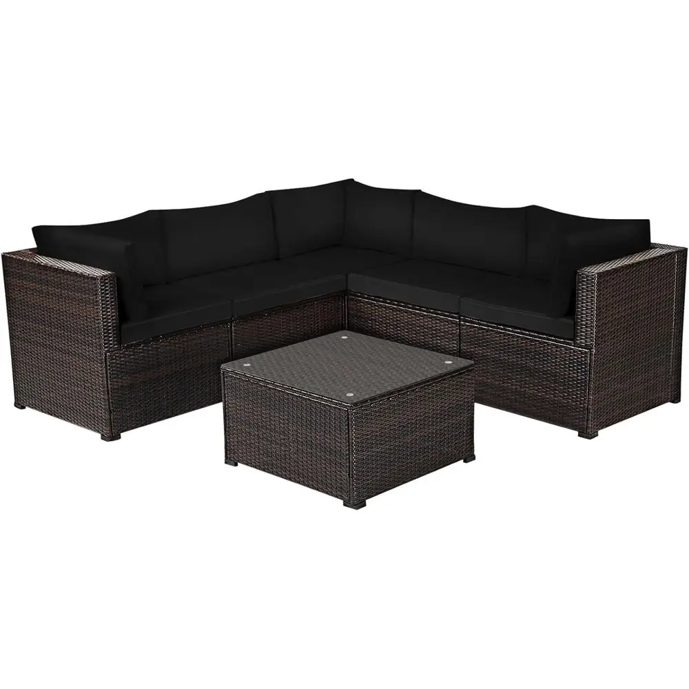 

6-Piece Outdoor Sectional Sofa Set with Table, Cushions, Weather-Resistant for Patio, Balcony, Deck, Black