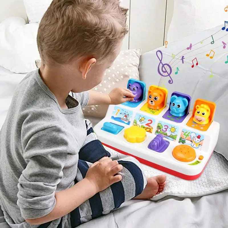 Button Toys For Kids Toddler Hide And Seek Toy 12-Month-Old Toys With 4 Cartoon Design Animal Color Sorting Toys Toddler