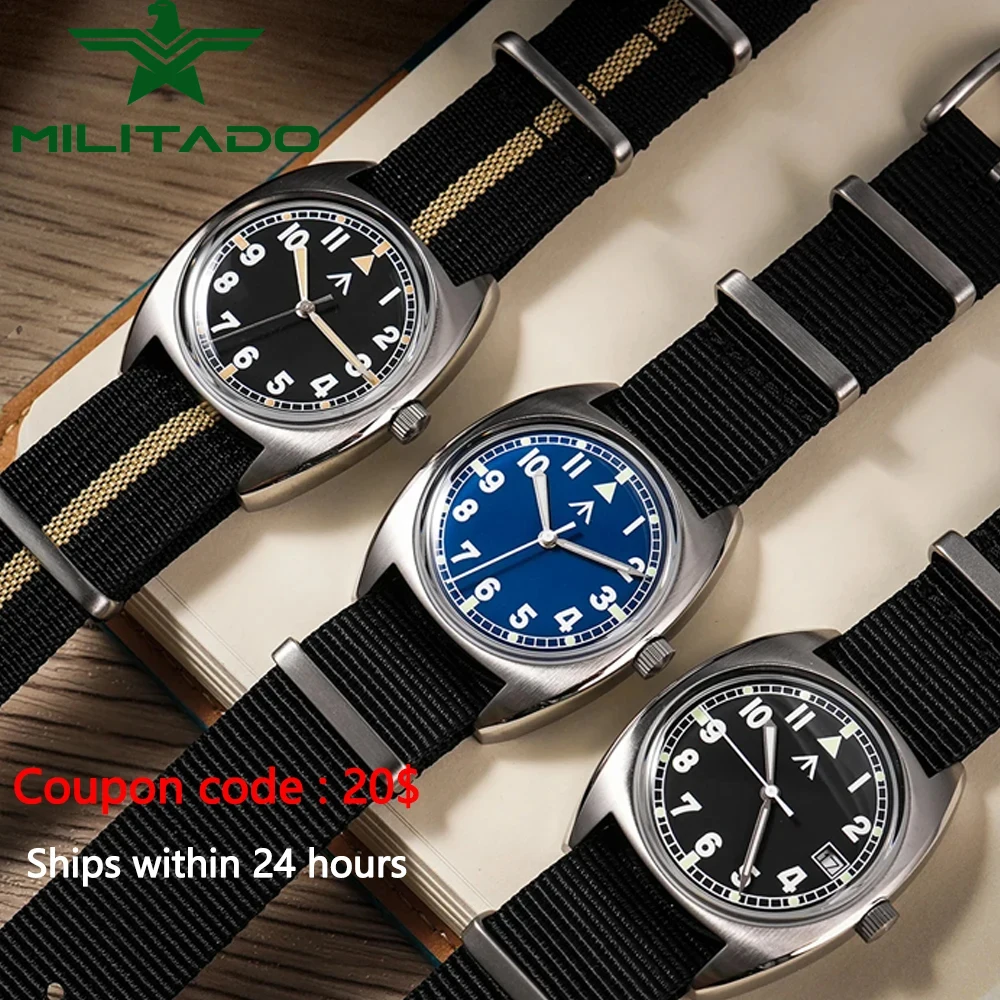 Militado Miyota Super 2035 GL12 Quartz Movement Watch Military Field Watch Sapphire Waterproof Luminous 36mm Watches