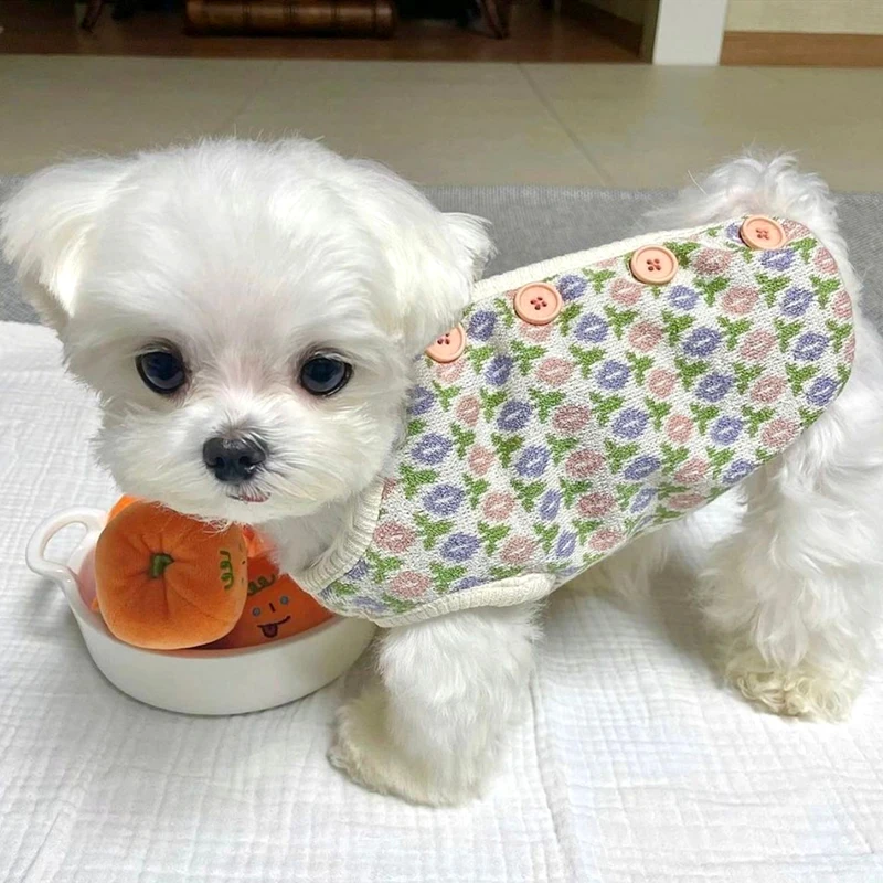 New Autumn Winter Flower Dog Clothes Cat Dog Vest Teddy Corgi Warm Jacket Clothing Poodle Bichon Pet Costume Small Dogs Clothes