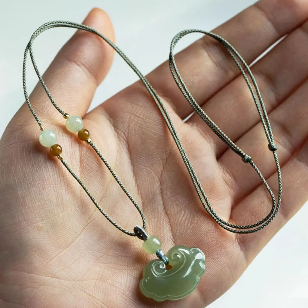 Natural Hetian Jade Peace Lock Necklace Qinghai Material Ruyi Clavicle Chain Pendant Chinese Minimalist Neckwear Gifts