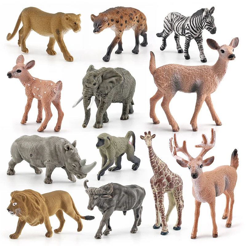 Children Cognitive Toys Simulation Giraffe Lion Zebra Elephant Buffalo Baboon Whitetail Deer Animal Models Desktop Decoration