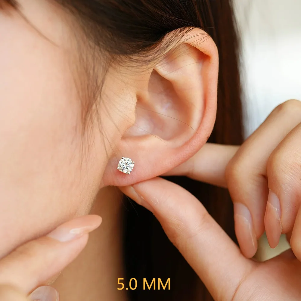 JH 0.5-2CT 925 فضة أنيقة وأقراط للنساء الرجال أقراط مستديرة الزركون D VVS1 غرامة مجوهرات مختبر الماس