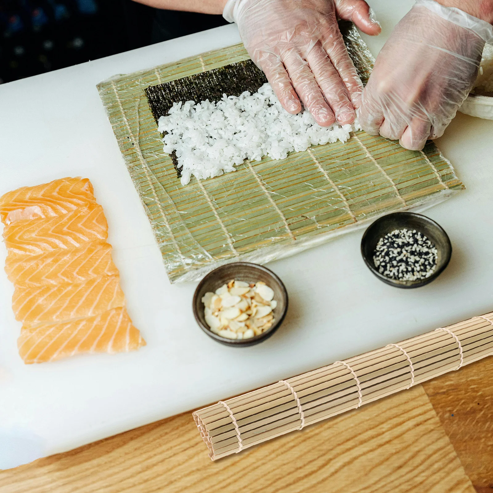 Kit para hacer estera rodante de sushi de bambú, superficie antiadherente, fácil de llevar, tienda, Sushi perfectamente enrollado, cocina casera, uso profesional