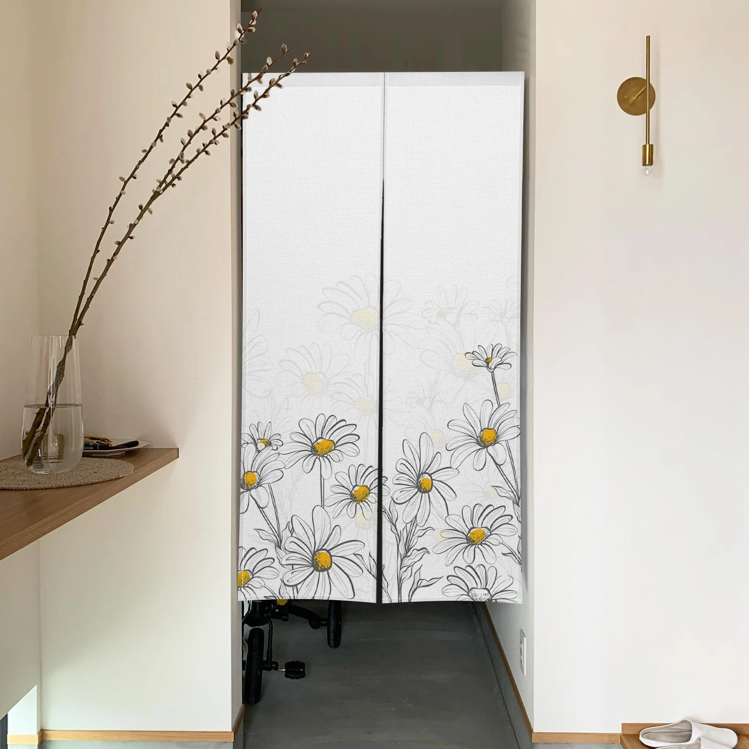 Japanese Floral Door Curtain Lavender Daisy Leaves Print Fresh Spring Style Room Partition for Living Room Bedroom Home Decor