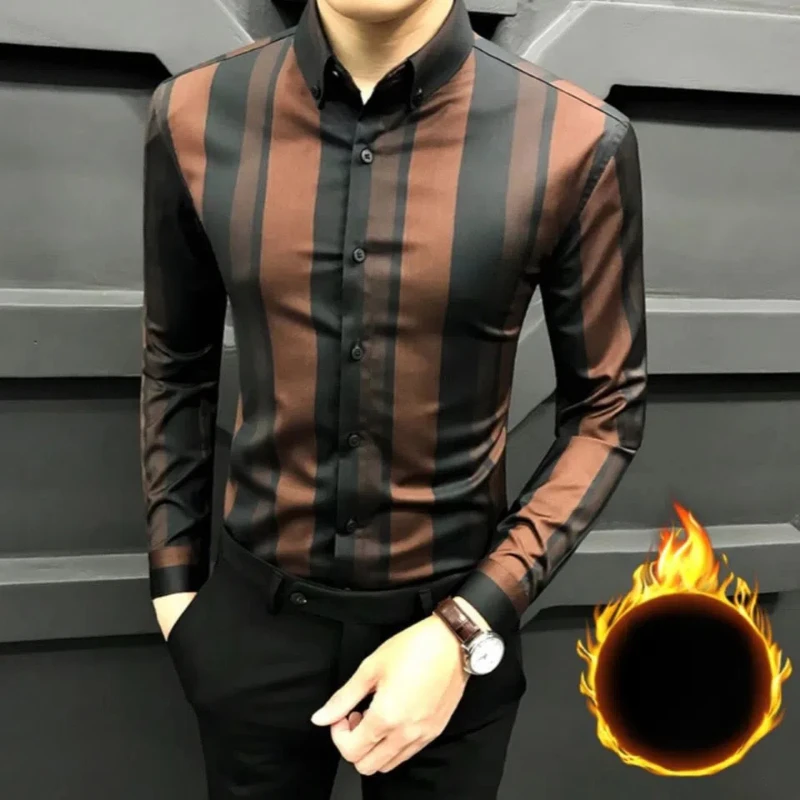 2024 Spring and Autumn New Pattern Striped Shirt Men\'s Long Sleeve Lapel Button Cardigan Korean Version Business Affairs Shirts