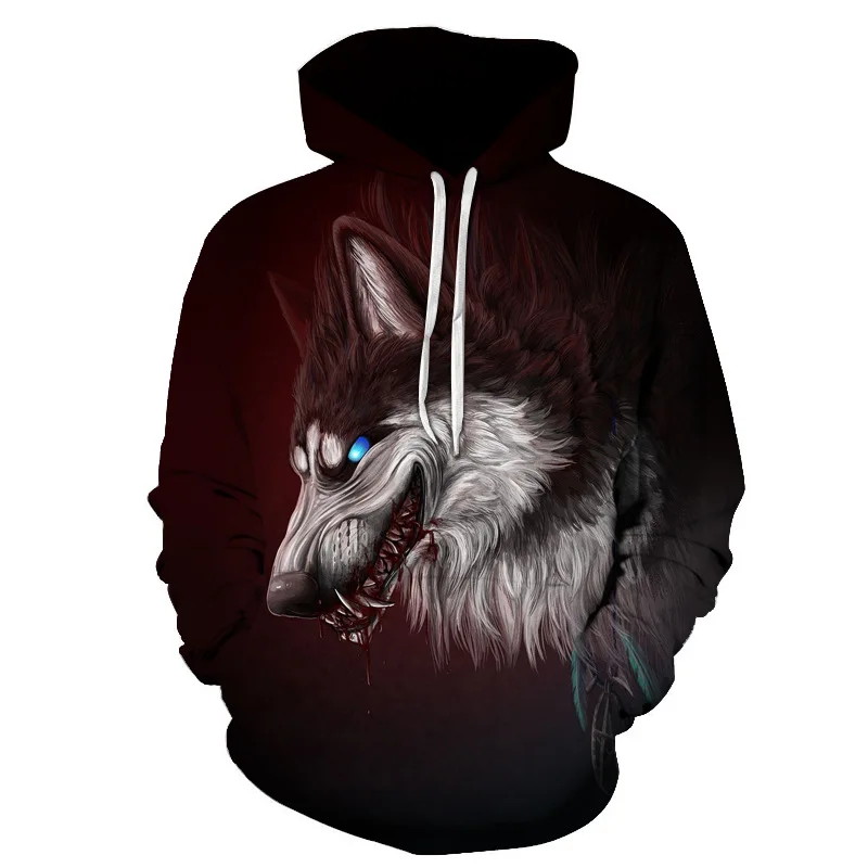 2024 New 3D Animal Pattern Howling Wolf 3D Printed Hoodie Men\'s Hoodie Four Seasons Fashion Sportswear Top