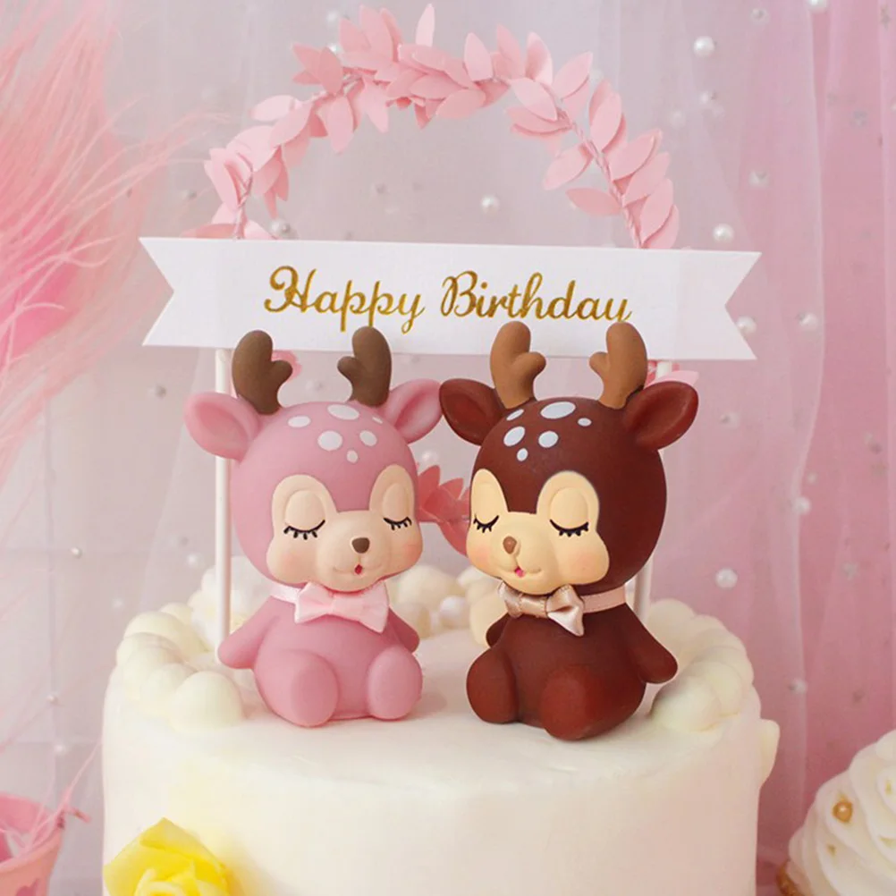 2 قطعة سيكا الغزلان كعكة الديكور naments الوردي عيد ميلاد سطح المكتب المنزل غرفة الطفل سيارة غير الصالحة للأكل ديكور المنزل هدية حلوة #4