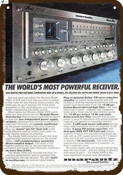 Novelty Sign1977 Marantz 2500 Stereo Receiver Vintage Look Replica Metal Sign Most Powerful sign sign