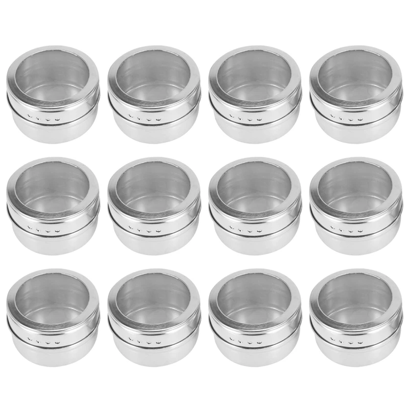 

12Pcs/Set Clear Lid Magnetic Spice Tin Jar Stainless Steel Spice Sauce Storage Container Jars Kitchen Condiment Holder Houseware