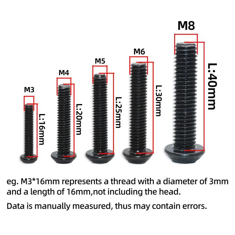 2510p Round Hex Cap Screw kit M2 M2.5 M3 M4 M5 M6 10.9 Grade Black Socket Button Head Allen Drive Screws Bolt and Nut and Washer image 5