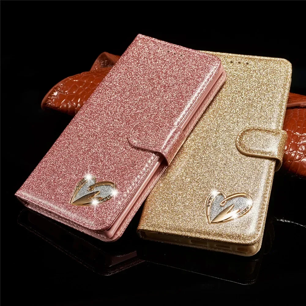 Case For Samsung Galaxy S24 S23 S22 S21 Ultra S20 FE S10 S10E S9 Note 10 Plus 5G Glitter Bling Leather Flip Cover Case