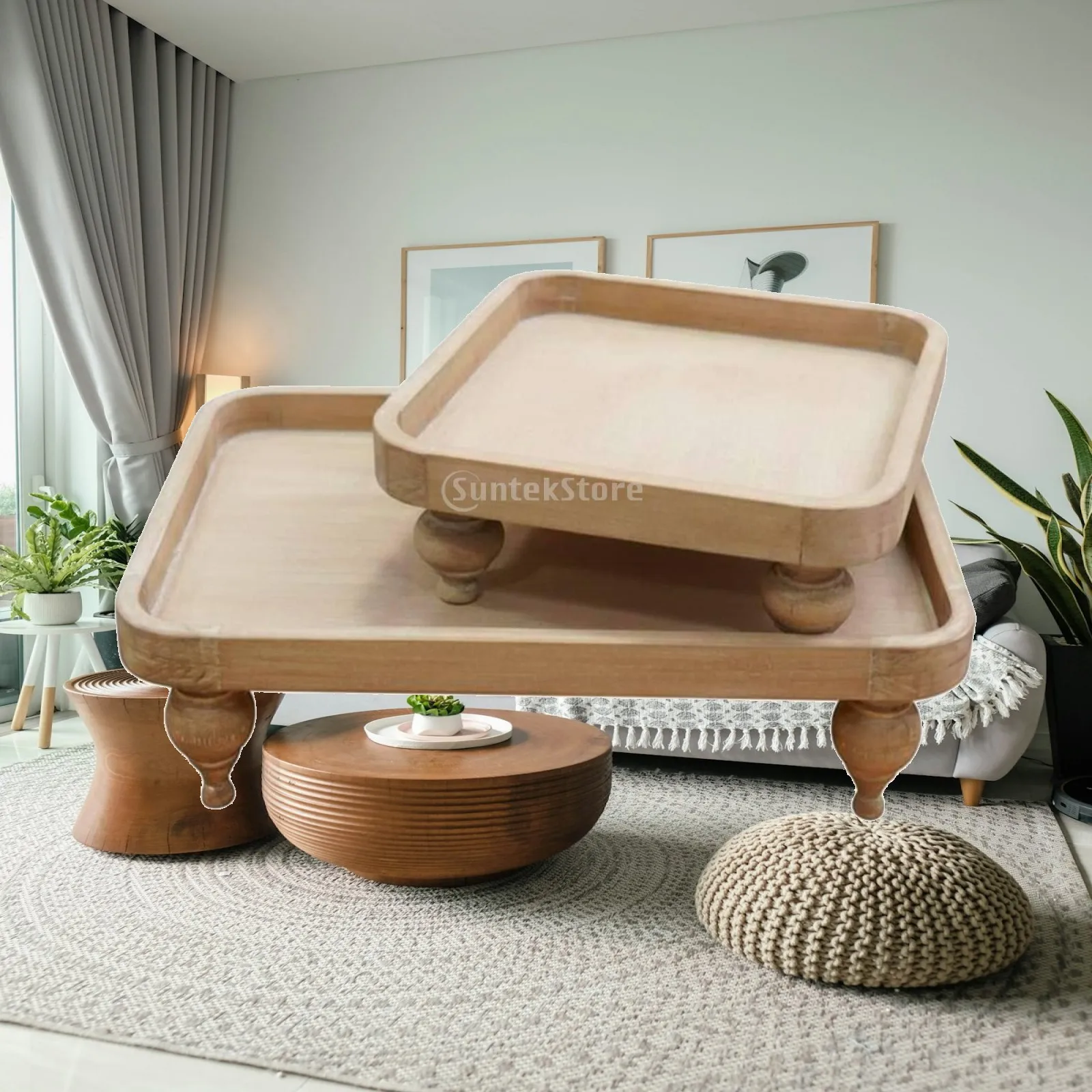Elegant Wooden Serving Tray with Handles for Afternoon Tea Display Stand for Dining Table Decor