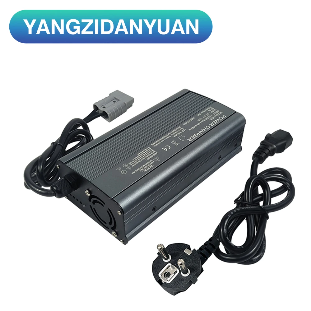 Pengisi daya baterai lithium 54.6V 10A 13S, bahan cangkang aluminium pengisian daya cepat untuk alat listrik sepeda tujuan umum dengan kipas