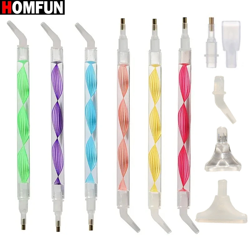 HOMFUN Premium Diamond Painting Dot Drill Pen DIY Kit - With Straight Head, Elbow, 3 Bit, 6 Bit, 9 Bit Pen Set for Precise Craft