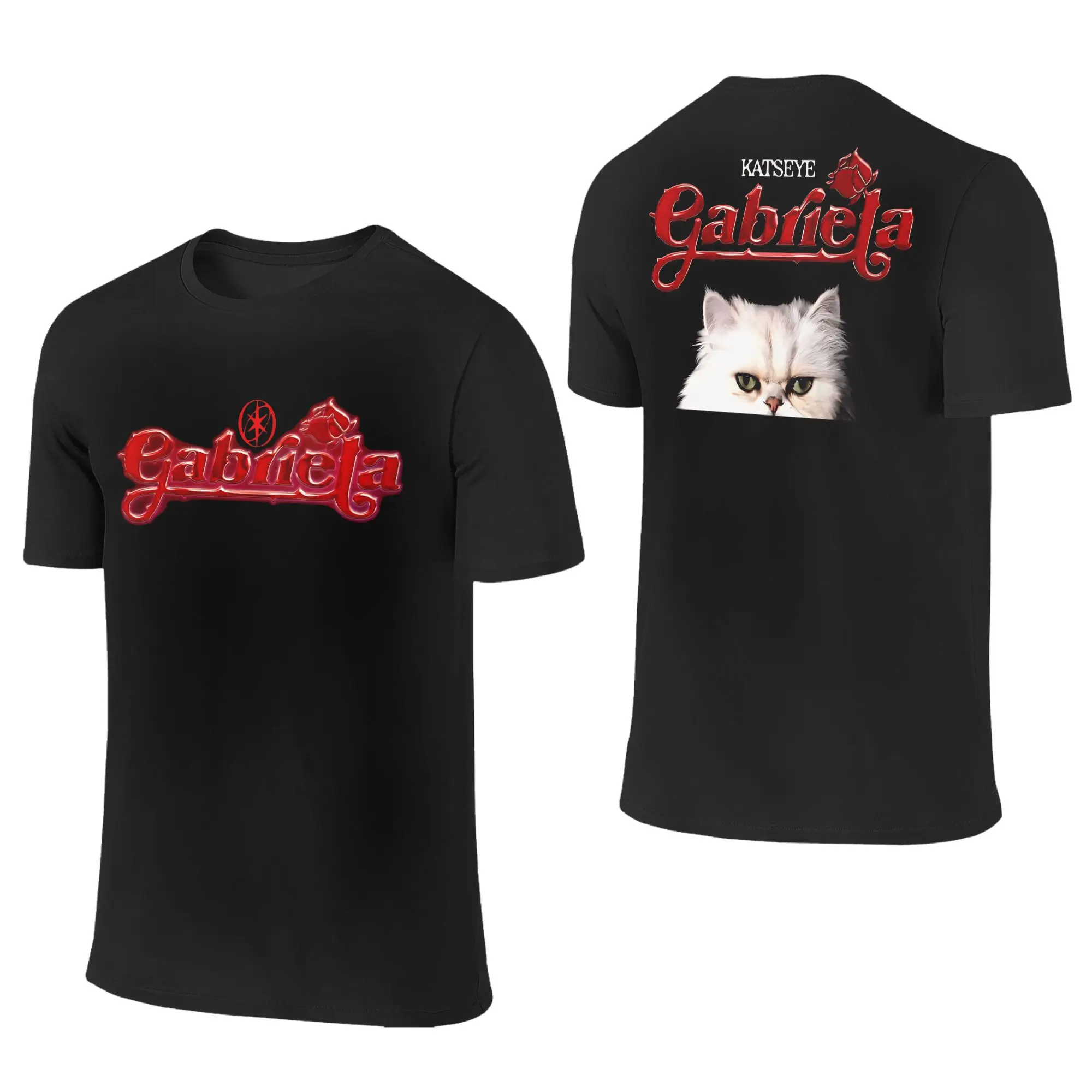 Katseye غابريلا القط تي شيرت الصيف الشارع الشهير تي شيرت 100% القطن الهيب هوب التي شيرت للرجال قصيرة الأكمام قميص مطبوع تي شيرت