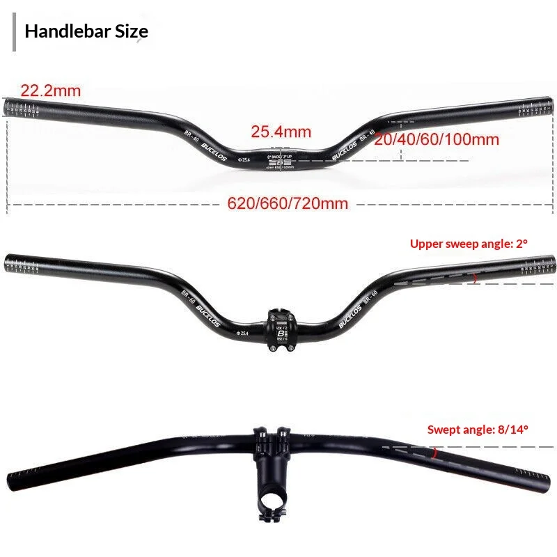Bucklos Mountainbike-Lenker, hochfeste Aluminiumlegierung, 90 mm Höhe, Riser-Lenker für Downhill-Faltrad-Fahrer – Detail 3