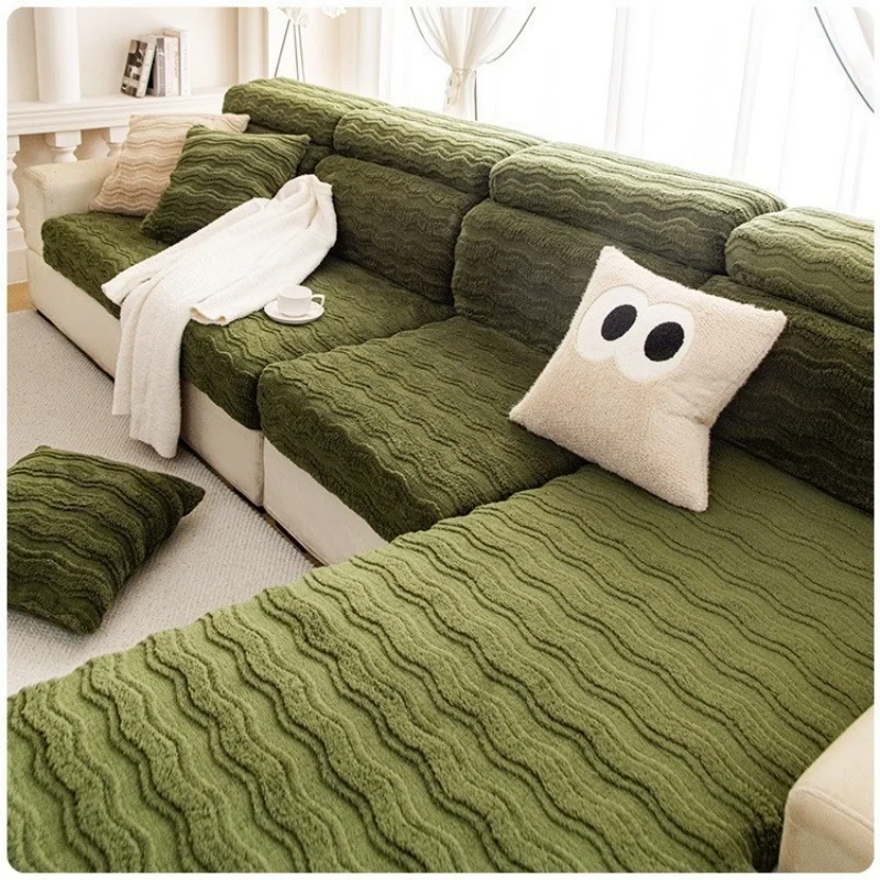 Cream-Style Winter Soft Cotton Velvet Sofa Cover Thickened Plush Universal Couch Covers Full Coverage Non-slip Slipcovers
