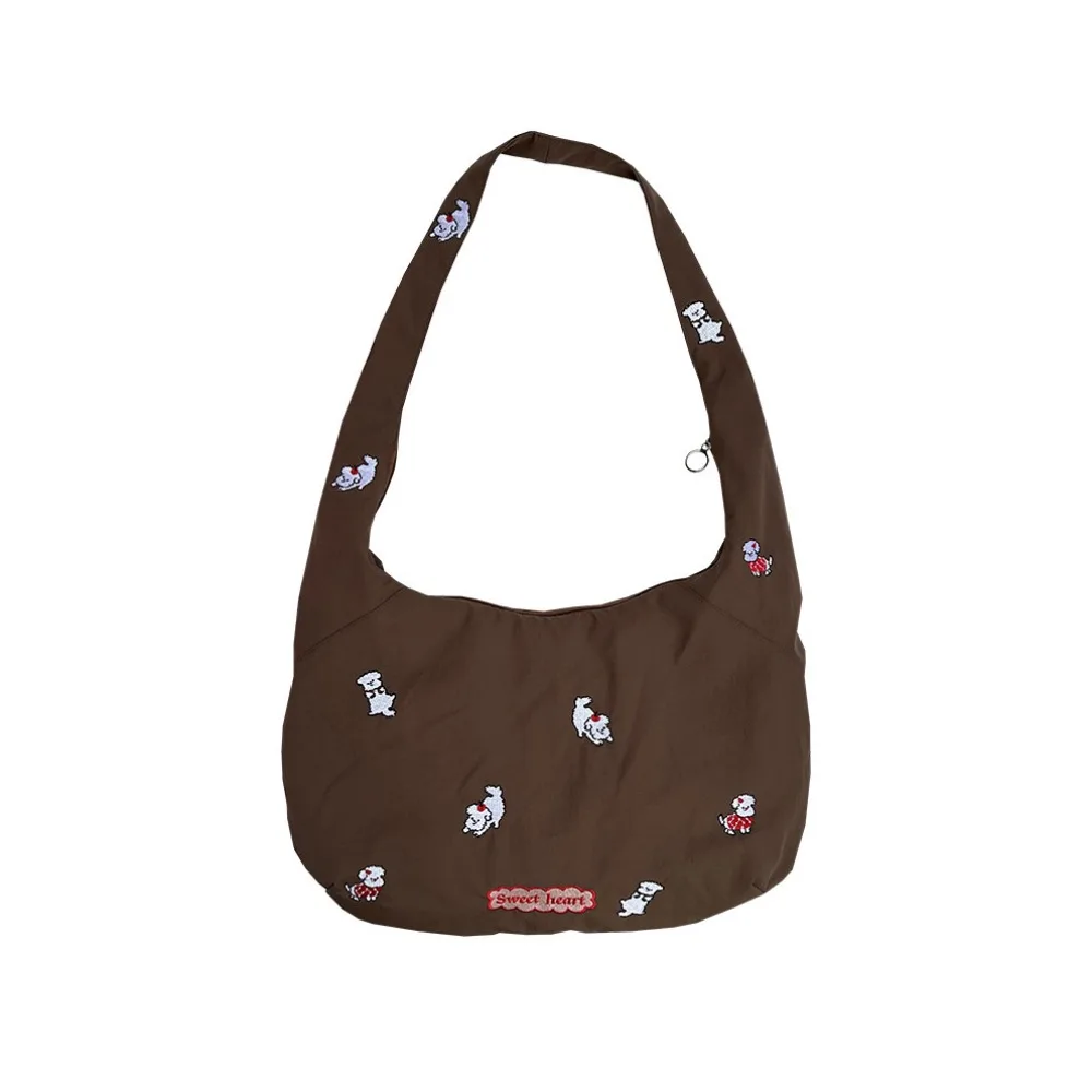 

Ins Commuting Cartoon Shoulder Bag Large Capacity Korean Style Puppy Embroidery Nylon Bag Casual Sweet Messenger Bag Daily Use