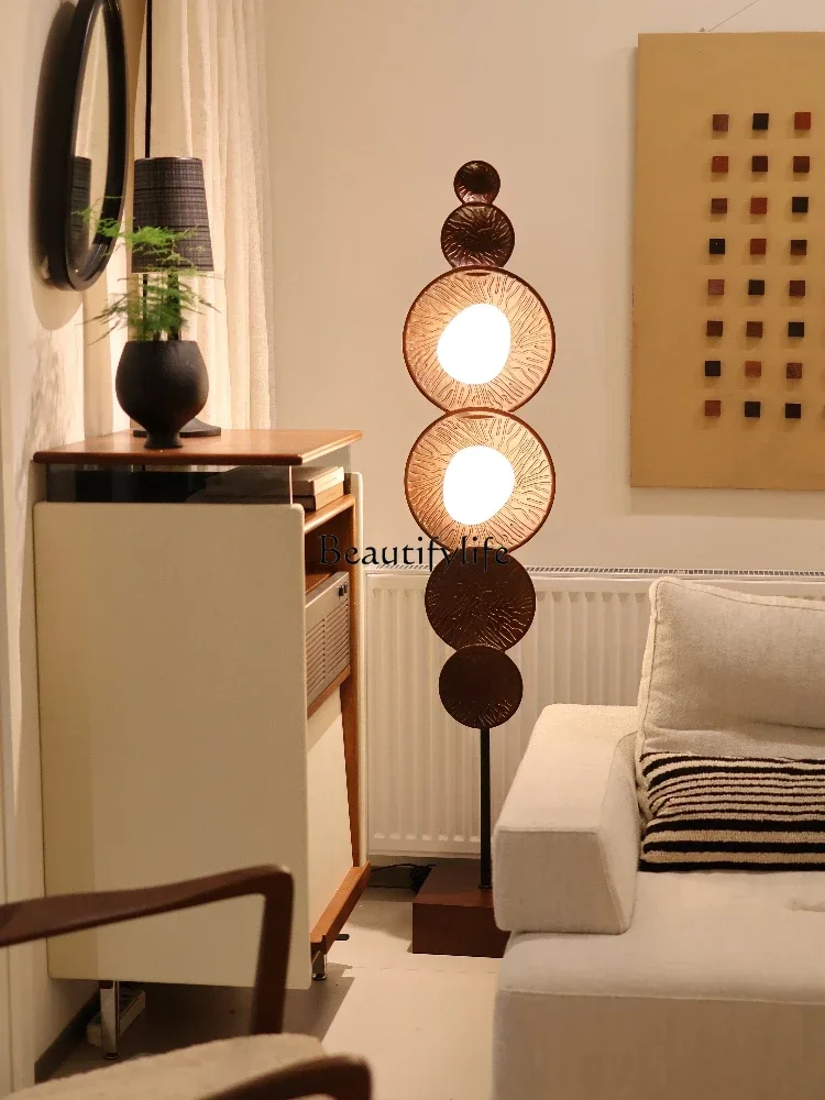 88..Medieval wabi-sabi wind living room art study bedroom solid wood relief decoration floor luminous object