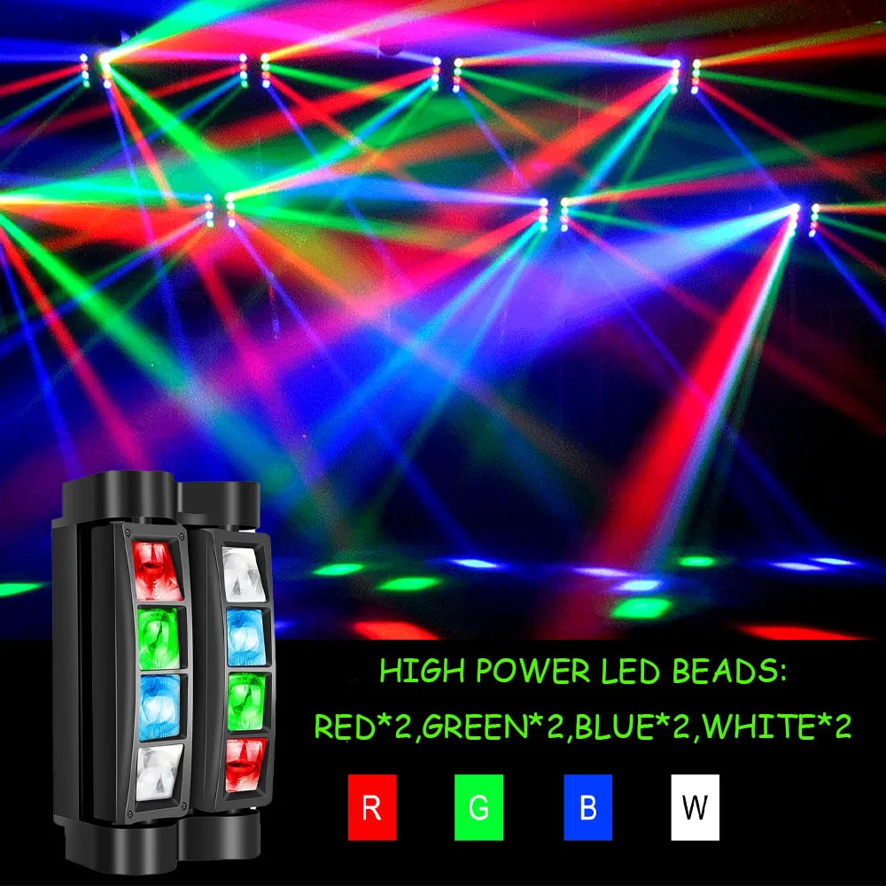 8 Eyes Spiderlike Moving Head Light DJ Disco Party Stage Light RGBW Sound Activated DMX Control Strobe Beam Light for Event Show