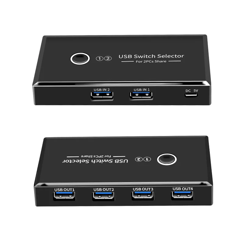 USB KVM Switcher USB3.0/2.0 Peripheral Selector for Win10/11 PC Keyboard Mouse Printer 2 PC Sharing 4 Devices USB Splitter