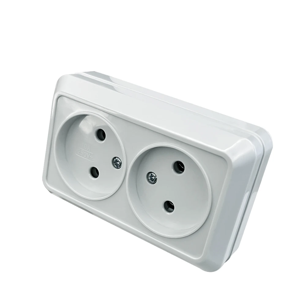 WESA White Wall Surface 2 Sockets Plugs EU Exterior Electrical Outlets Not Ground Outdoor Power Socket Flame Retardant Plastic