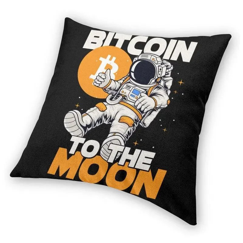 Bitcoin To The Moon Cushion Cover Polyester Astronaut Cryptocurrency BTC Throw Pillow for Sofa Car Square Pillowcase Decoration