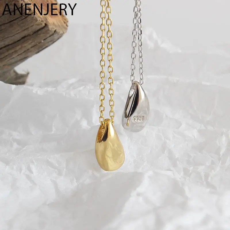 ANENJERY Silver Color Water Drop Pendant Necklace For Women Simple Fashion Choker Necklace Dropshipping S-N577