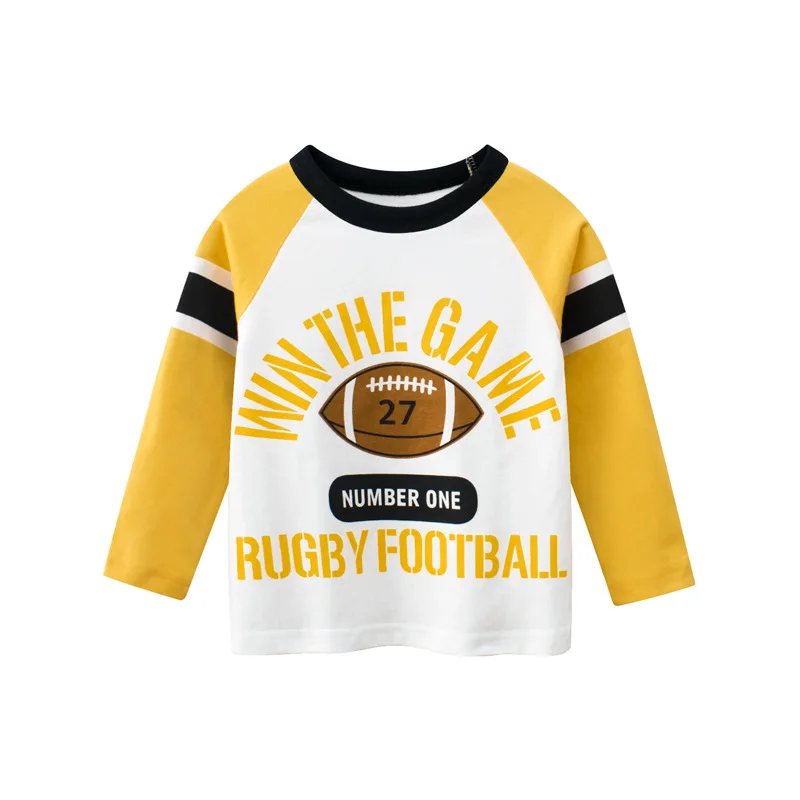 2023 Children's Clothing Autumn New Boys Bottoming Shirt Letters Rugby Print Cotton Kids T-shirt Baby Long Sleeve Tops Tees