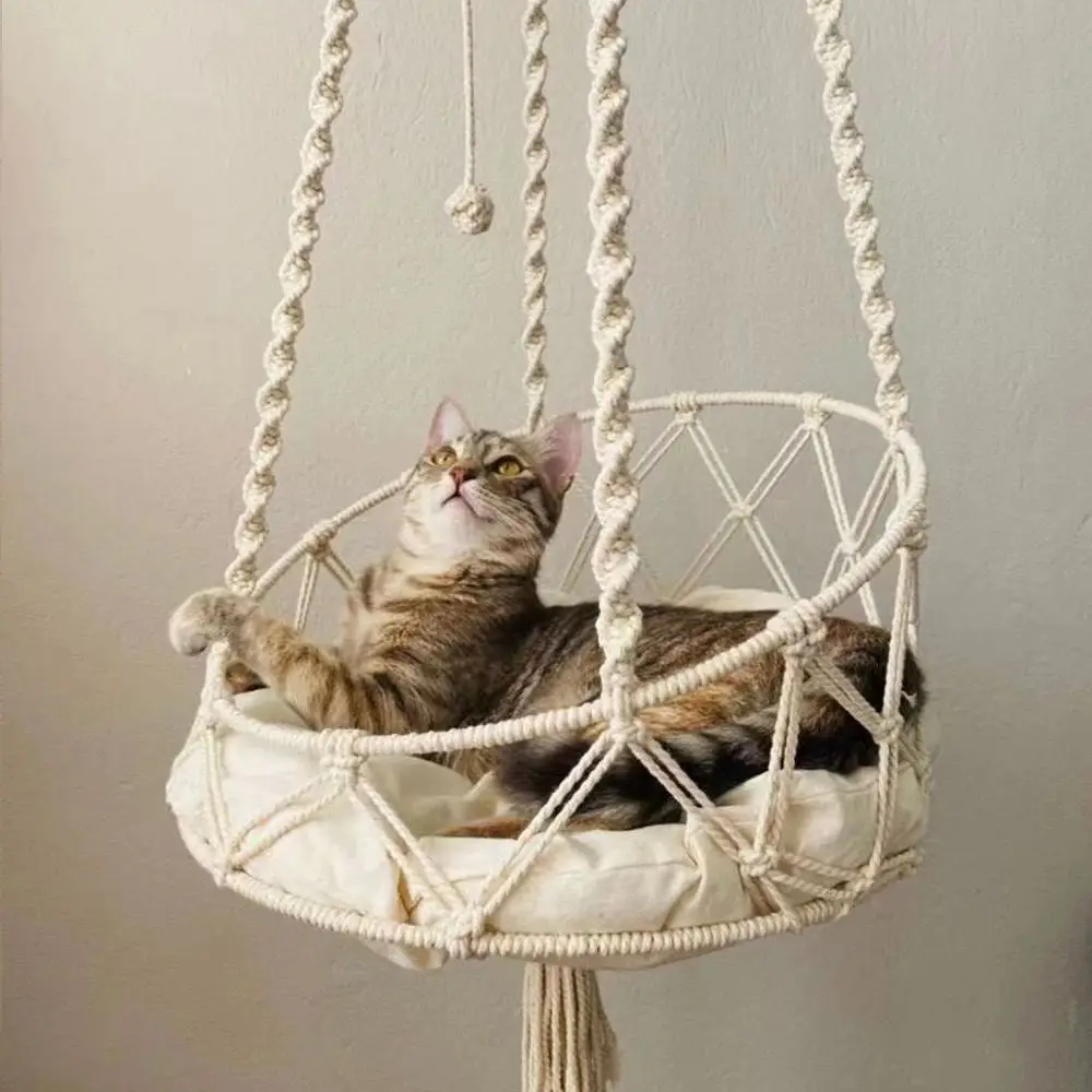 

Hand-woven Kitten Hammock, Hanging Pet Bed, Bohemian with Hanging Kit, Indoor Decoration, Cat Toys, Pet Rest