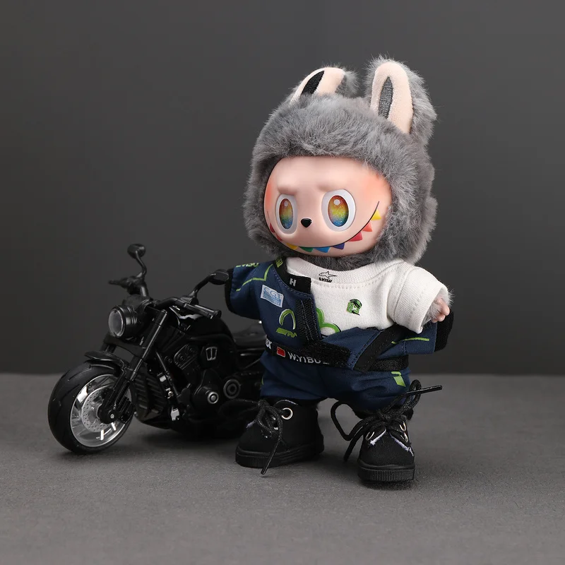

Cool Racing Labubu Clothes Suit Accessories Racing Suit Motorcycle Suitable For Labubu V1 V3 Vinyl Doll Baby Clothes Racing Suit