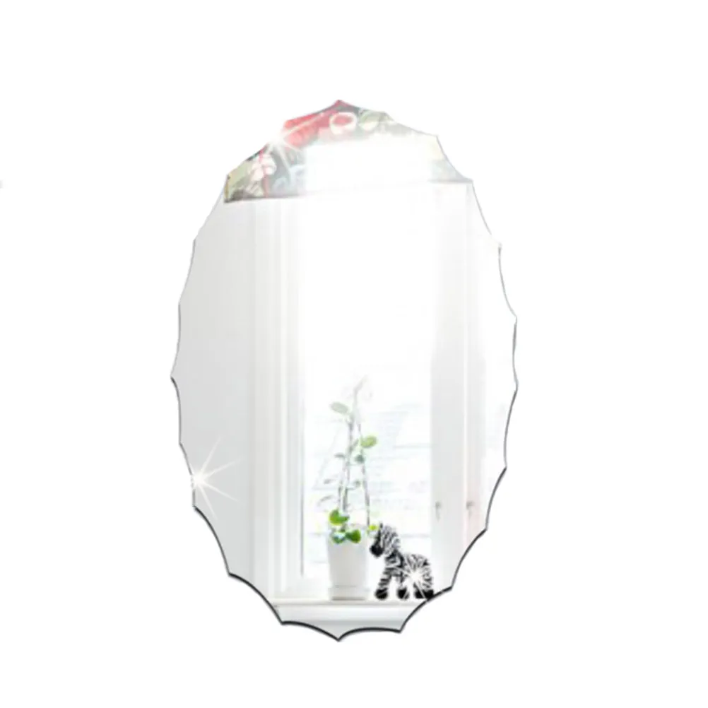 Oval Mirror Sticker Silver Endurable Material Creative Lace Design Functional Mirror for Bathroom Car Wall Tile Home Decor