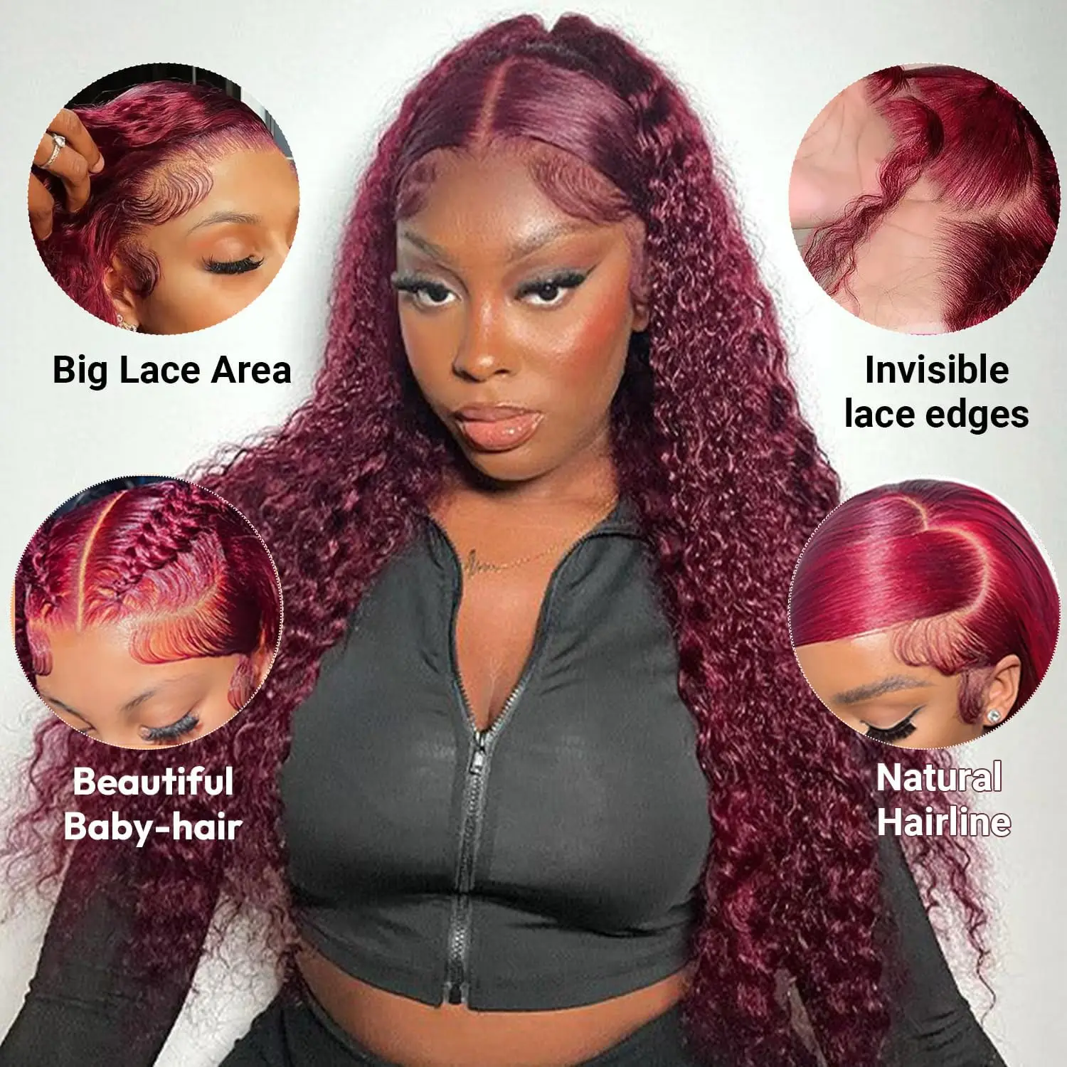 TIMOPOL 13×4 Lace Front Wigs 99J Jerry Curl Wigs For Women High Density Pre-Plucked Hairline Red Curly Human Hair Wigs