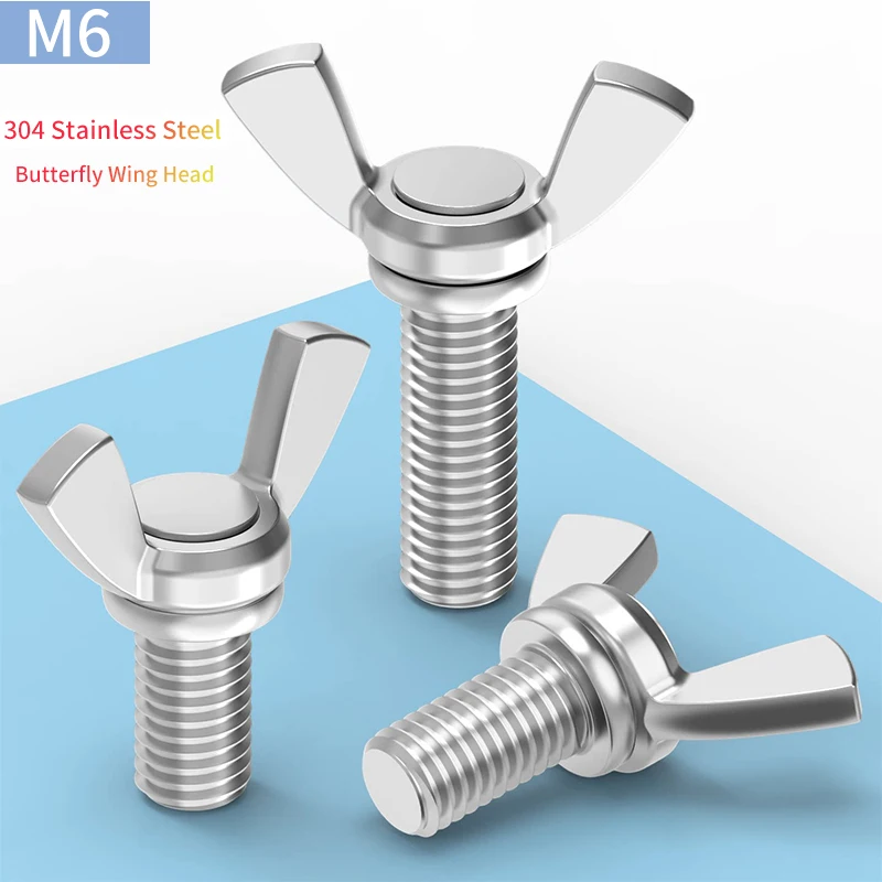 304 Stainless Steel Butterfly Head Wing Screws M6 10Pcs Hand Twist Thumb Bolts Anti-Rust Durable Sturdy Fasteners for Industrial